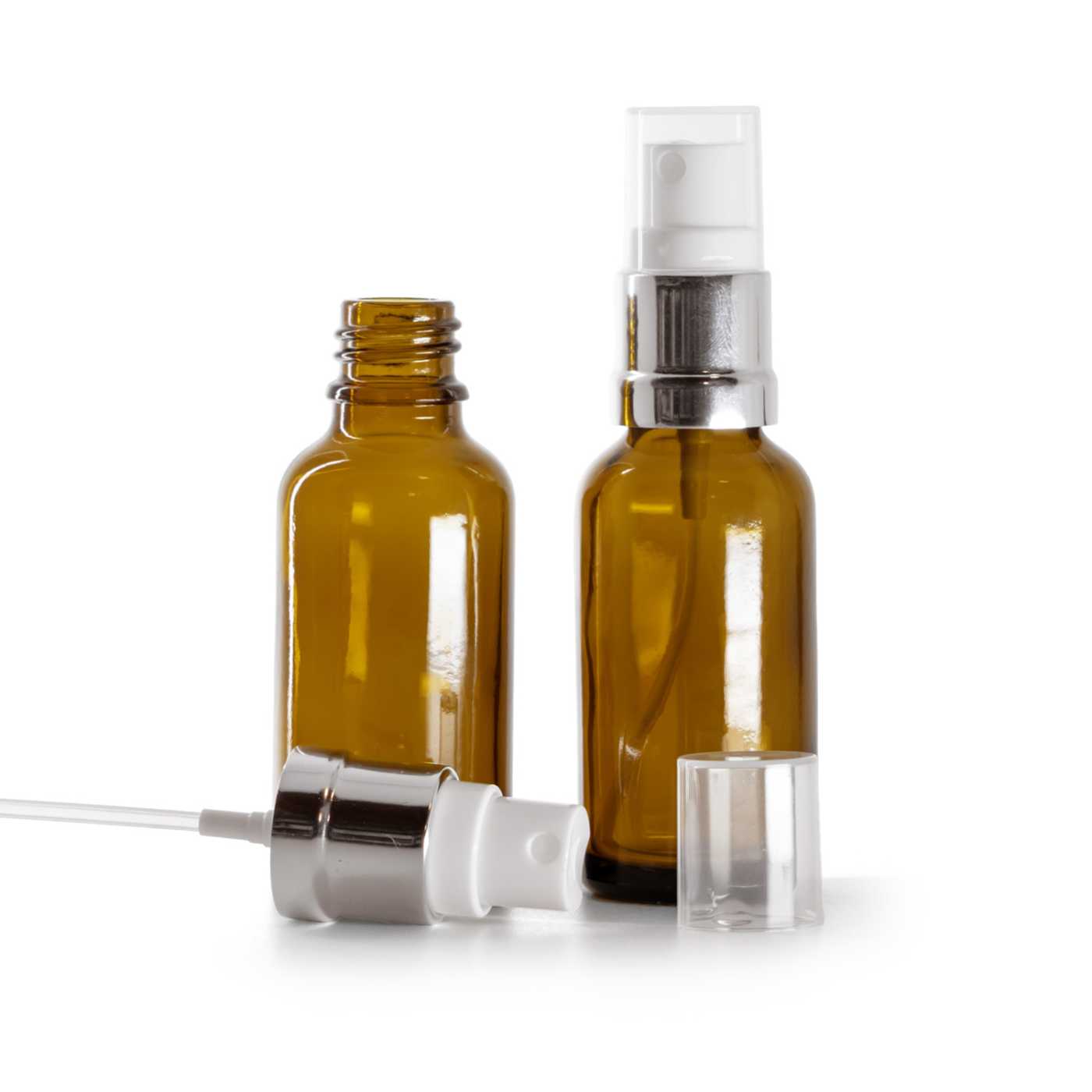 Sklenená fľaška, liekovka, bielo-strieborný rozprašovač, 30 ml