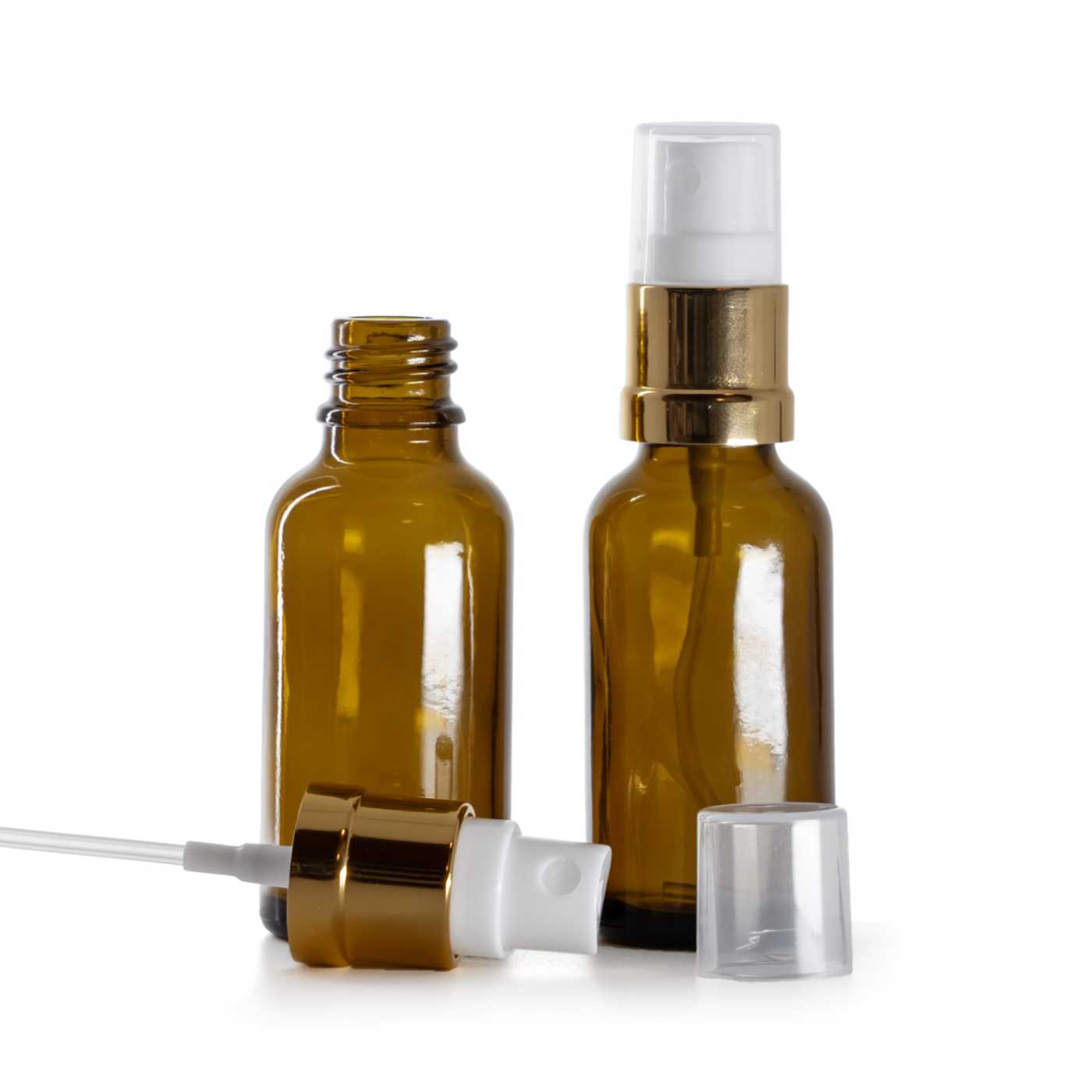 Sklenená fľaška, liekovka, bielo-zlatý rozprašovač, 30 ml