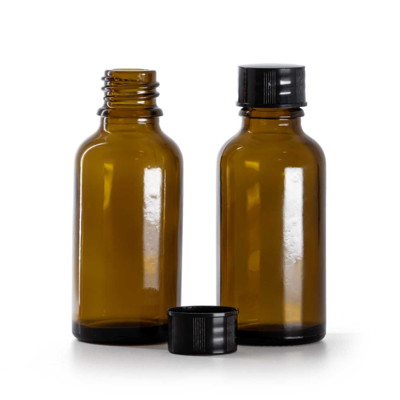 Sklenená liekovka, čierny vrchnák, 30 ml