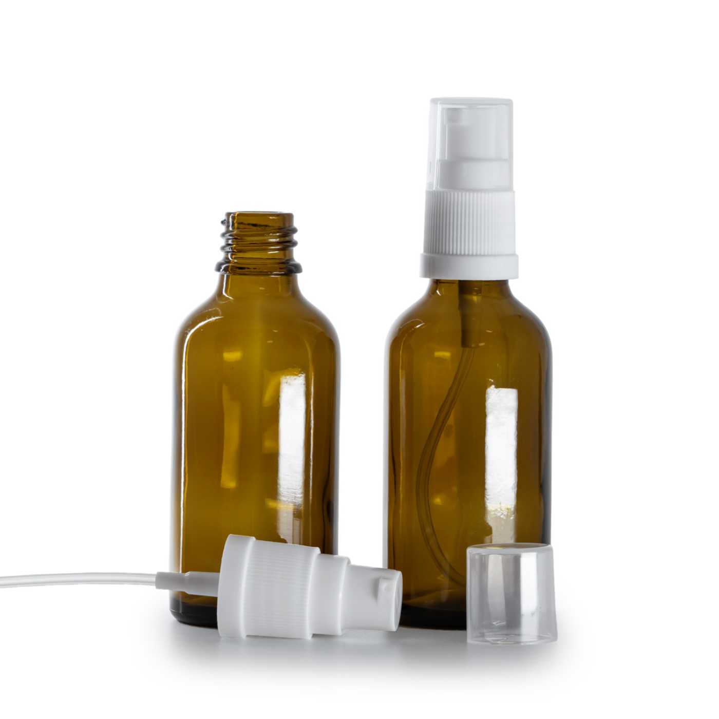 Flacon en verre ambré avec pompe lotion blanche, 50 ml