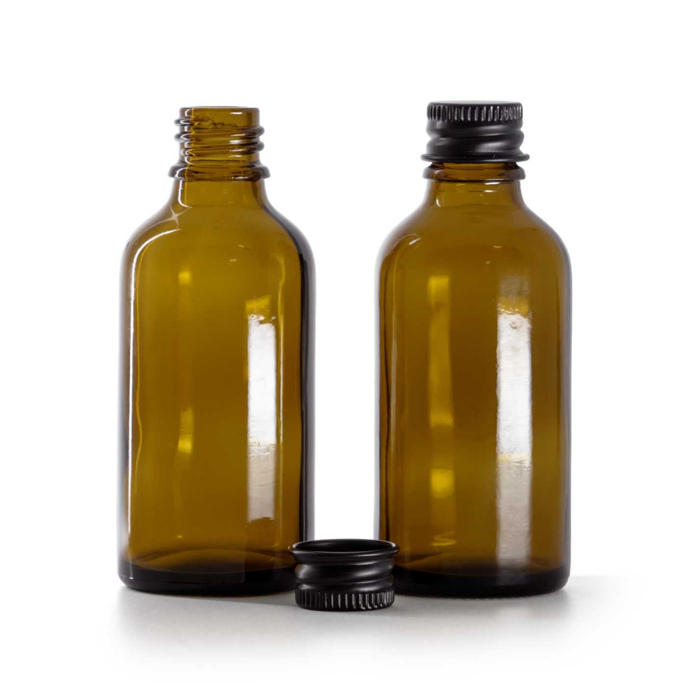 Butelka apteczna, czarna nakrętka aluminiowa, 50 ml