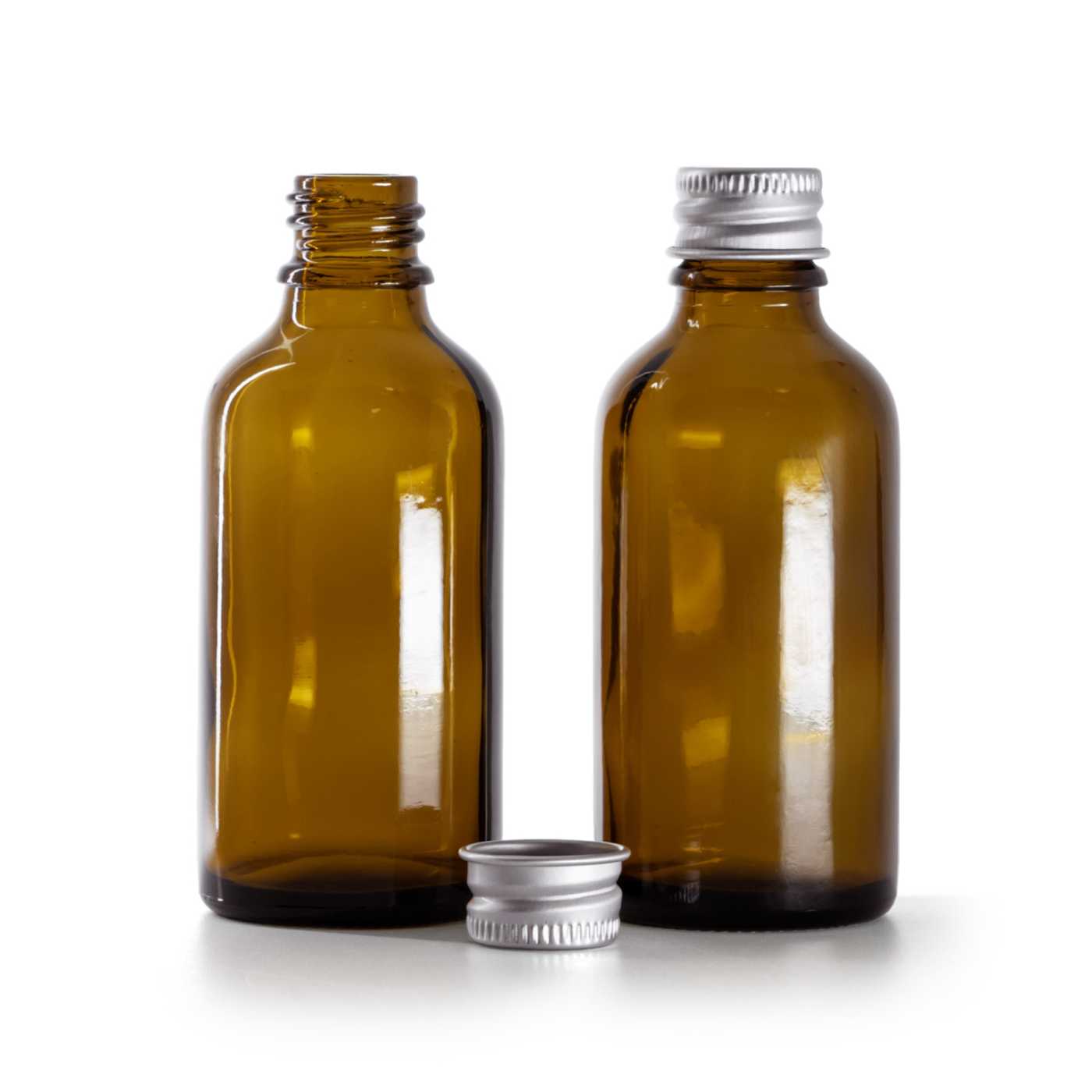 Sklenená fľaška, liekovka, hliníkový vrch, 50 ml