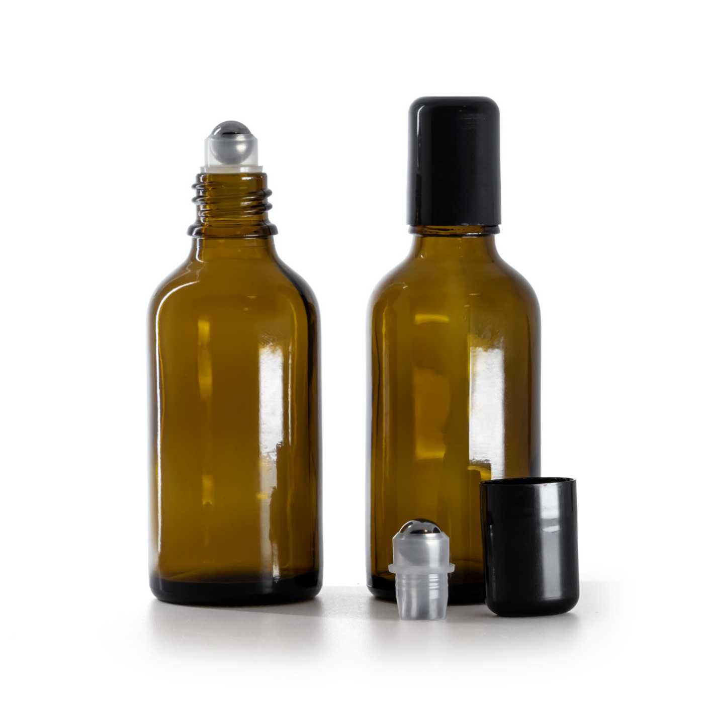 Skleněná lahvička roll-on z jantarového skla, 50 ml