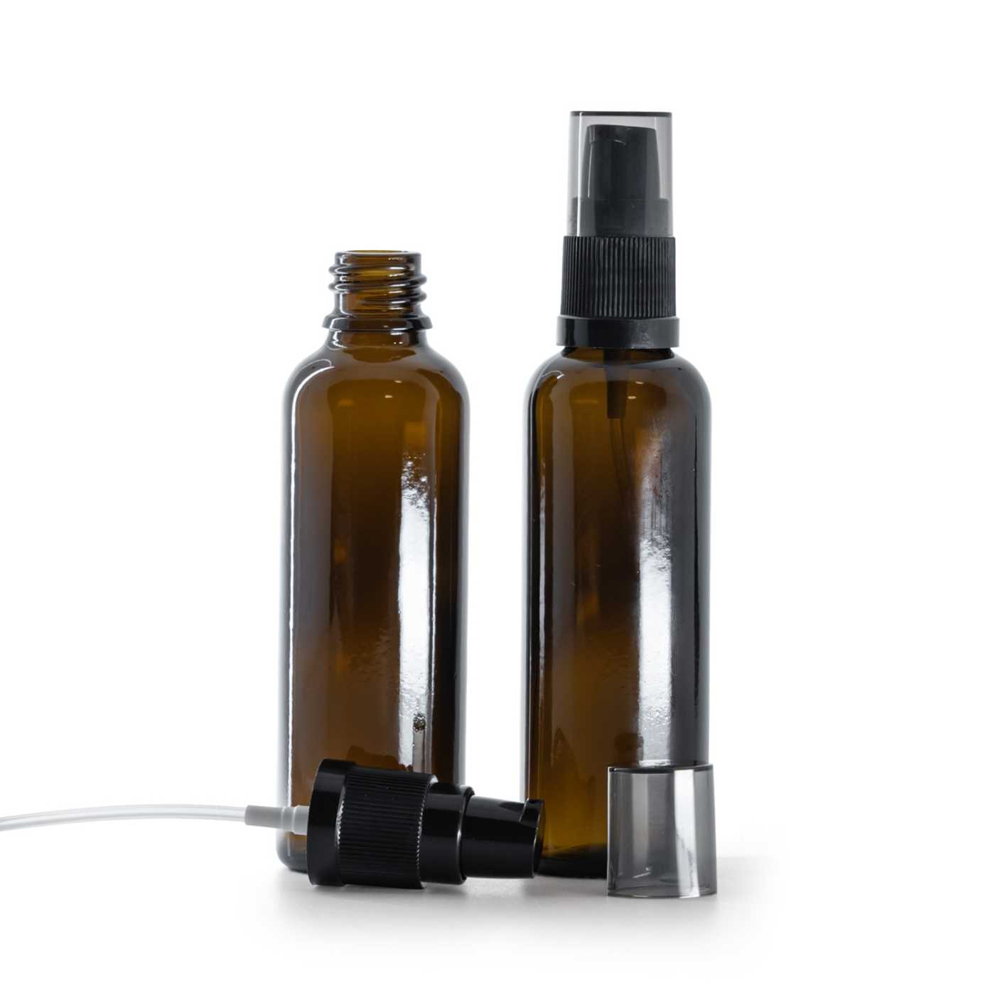 Sklenená liekovka, vysoká, dávkovač krémov s dymovým krytom, 50 ml