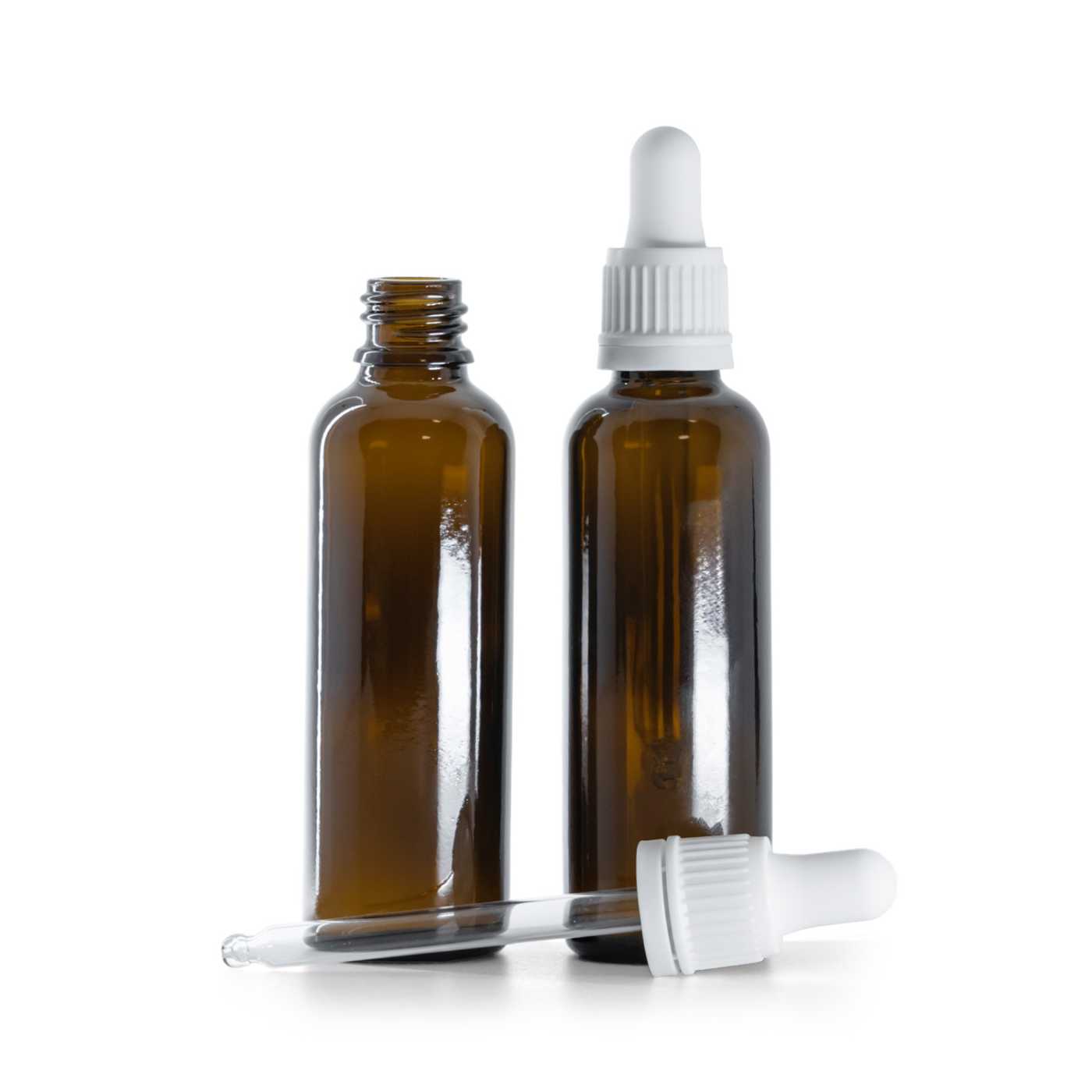 Flacon en verre ambré, fin, compte-gouttes blanc, 50 ml