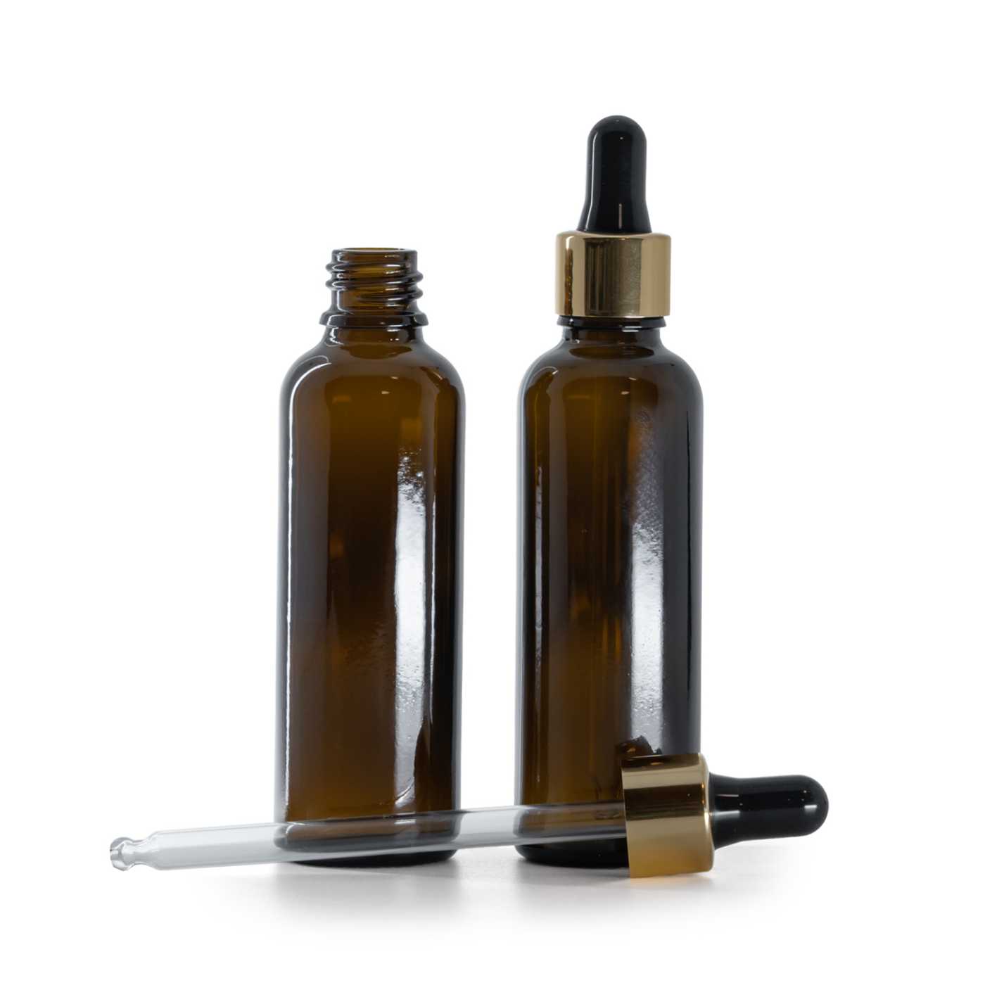 Sklenená liekovka, vysoká, čierno-zlaté kvapátko 50 ml