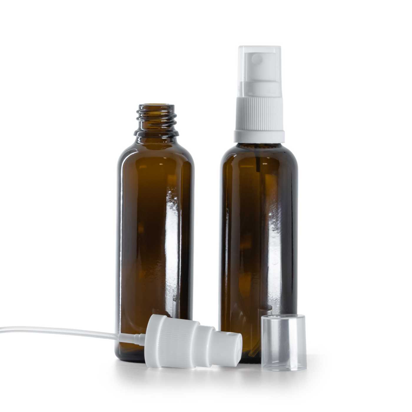 Sklenená liekovka, vysoká, biely rozprašovač 50 ml