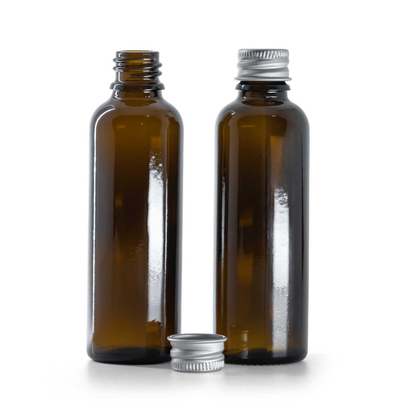 Sklenená liekovka, vysoká, hliníkový vrchnák, 50 ml