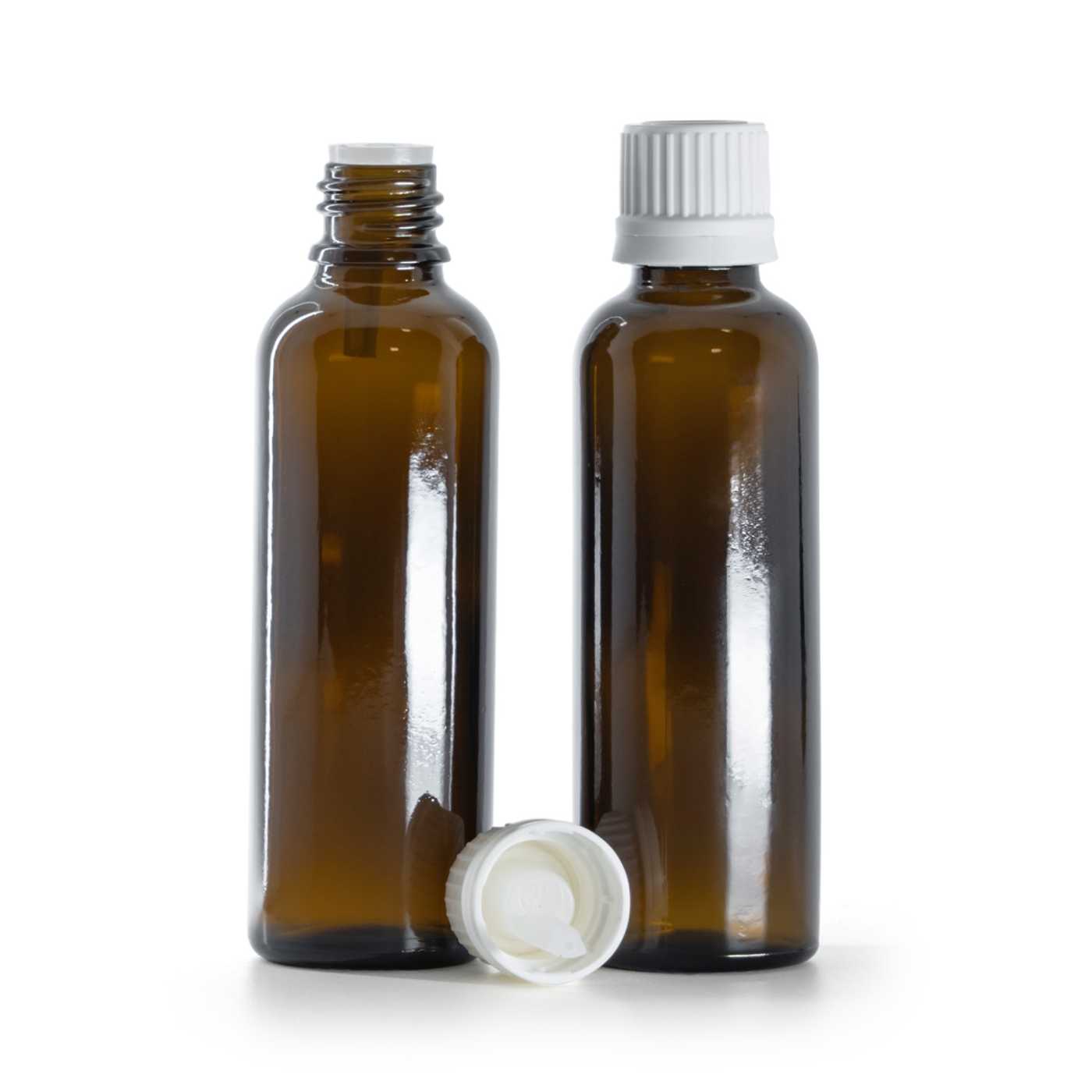 Sklenená liekovka, vysoká, biely vrchnák s kvapátkom, 50 ml