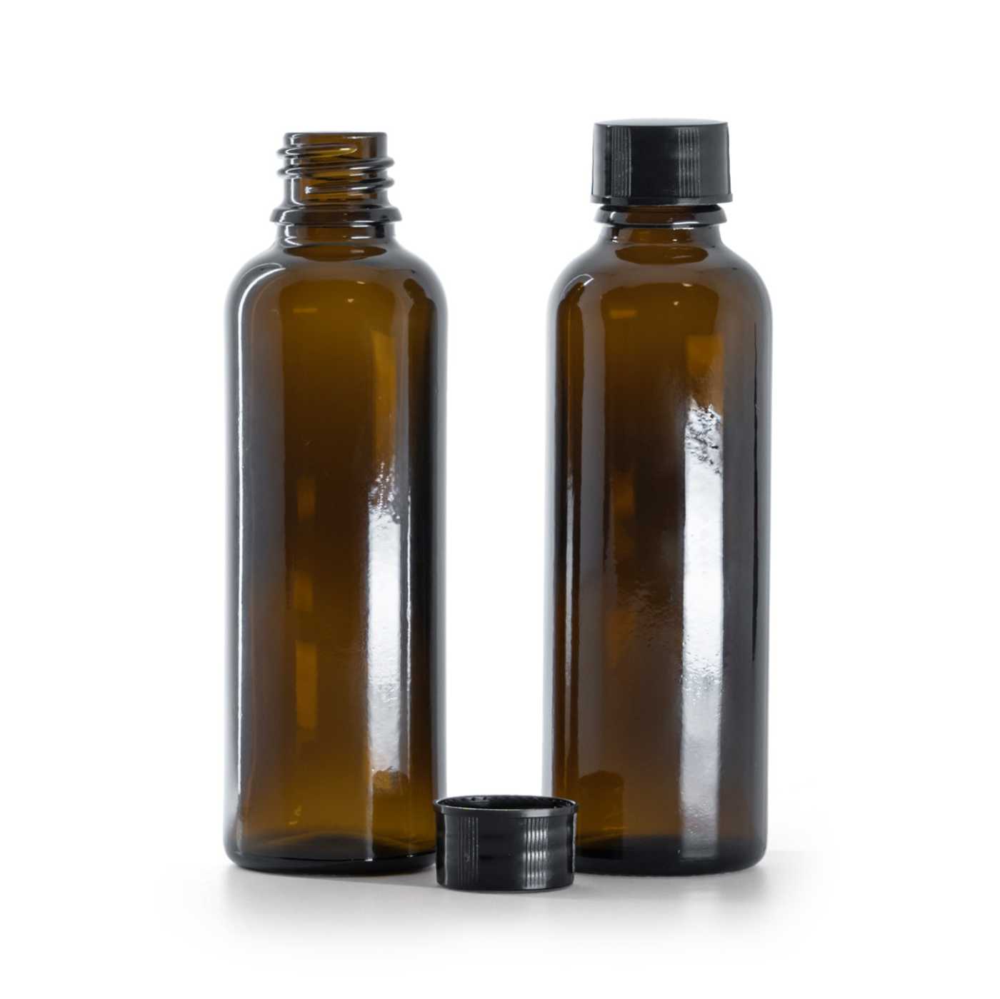 Sklenená liekovka, vysoká, čierny vrchnák, 50 ml