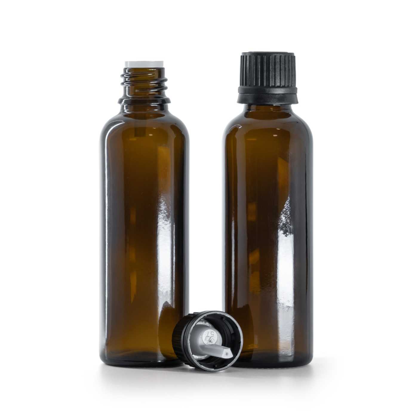 Sklenená liekovka, vysoká, čierny vrchnák s kvapátkom, 50 ml