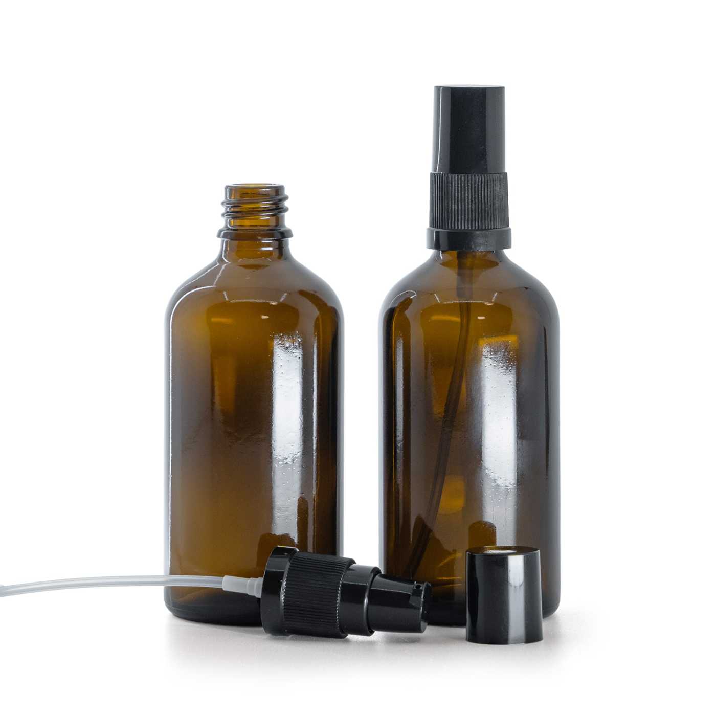 Sklenená fľaška, liekovka, dávkovač krémov s čiernym vrchom, 100 ml