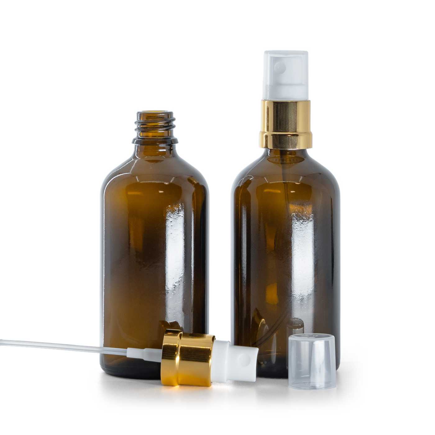 Sklenená fľaška, liekovka, bielo-zlatý rozprašovač, 100 ml