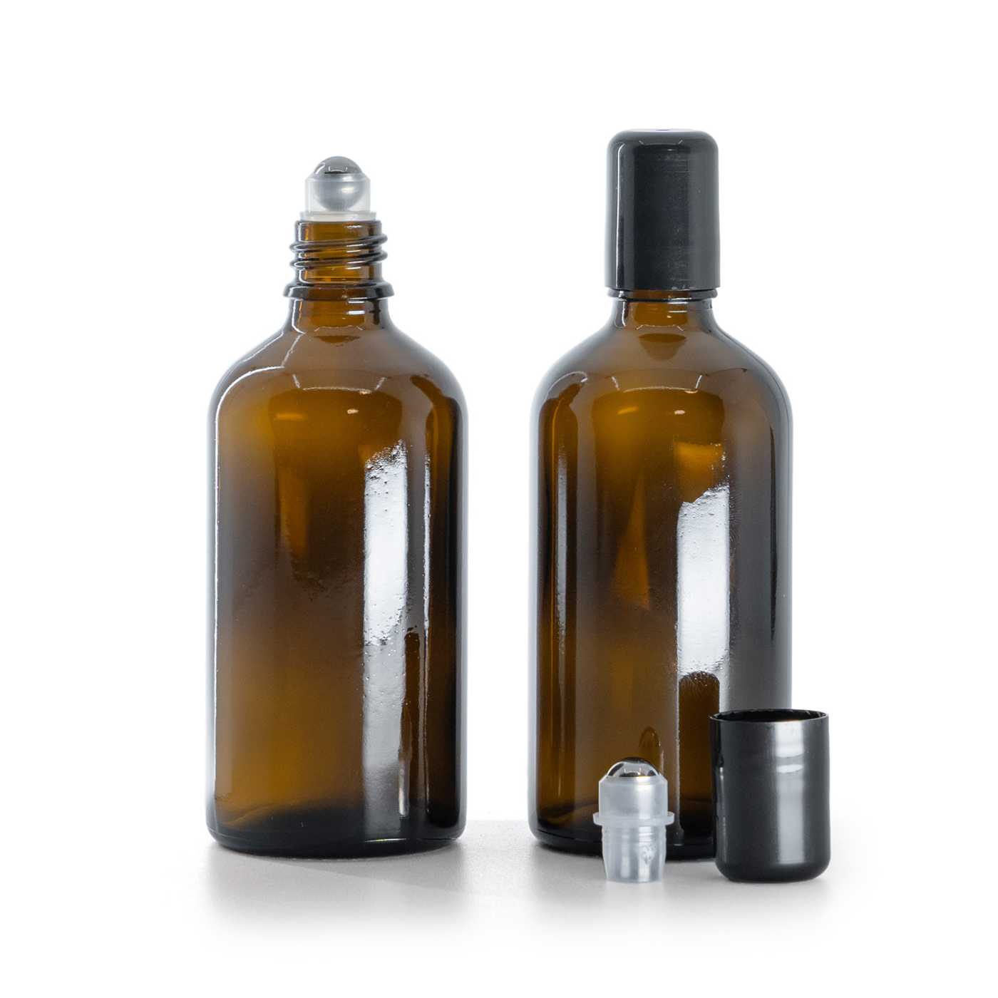 Hnědá skleněná lahvička s roll-on aplikátorem, 100 ml
