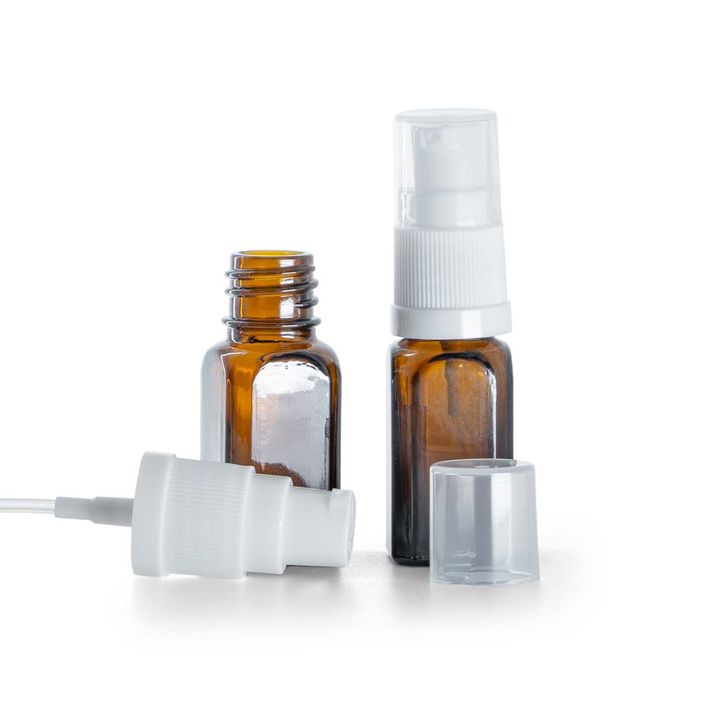 Flacon en verre carré, pompe lotion blanche, 10 ml