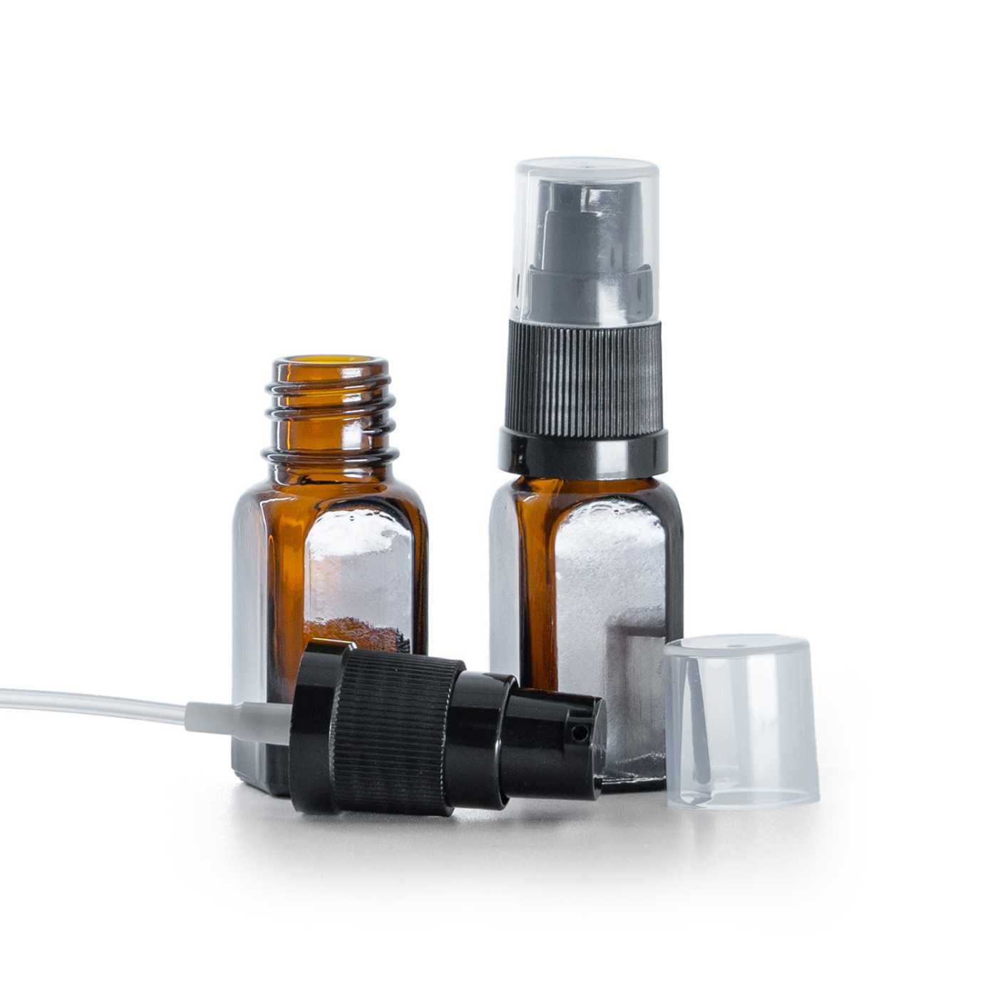 Skleněná hranatá lahvička, dávkovač krému, 10 ml