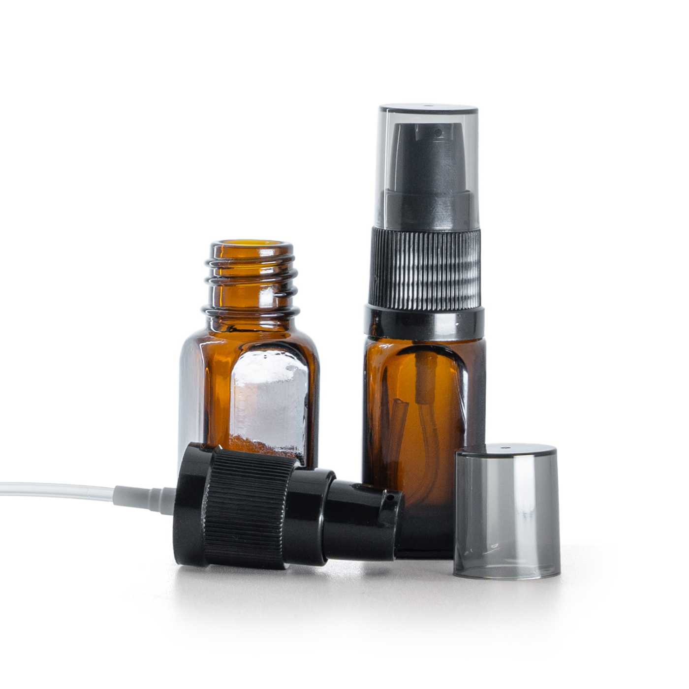 Butelka szklana, kwadratowa prosta, dozownik do kremów z przydymionym kapturkiem, 10 ml