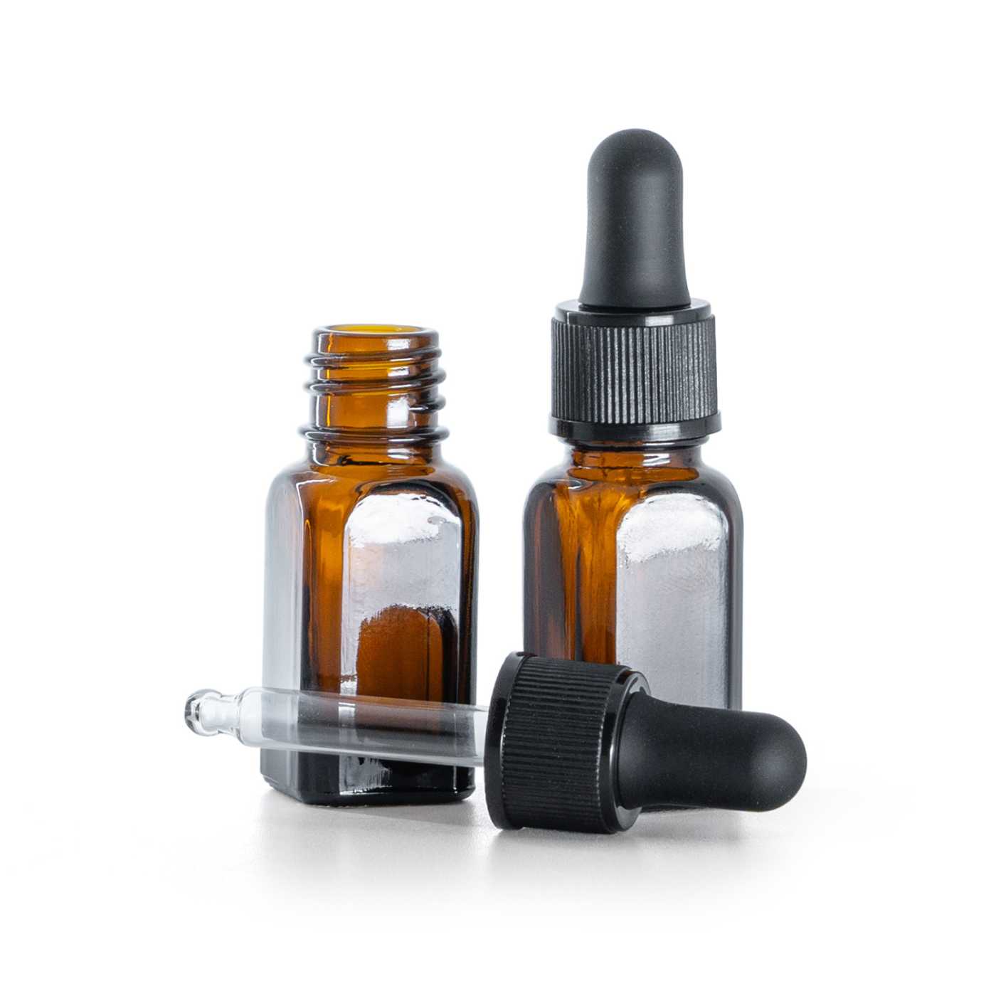 Butelka szklana, kwadratowa prosta, kroplomierz czarny, plastikowy, 10 ml