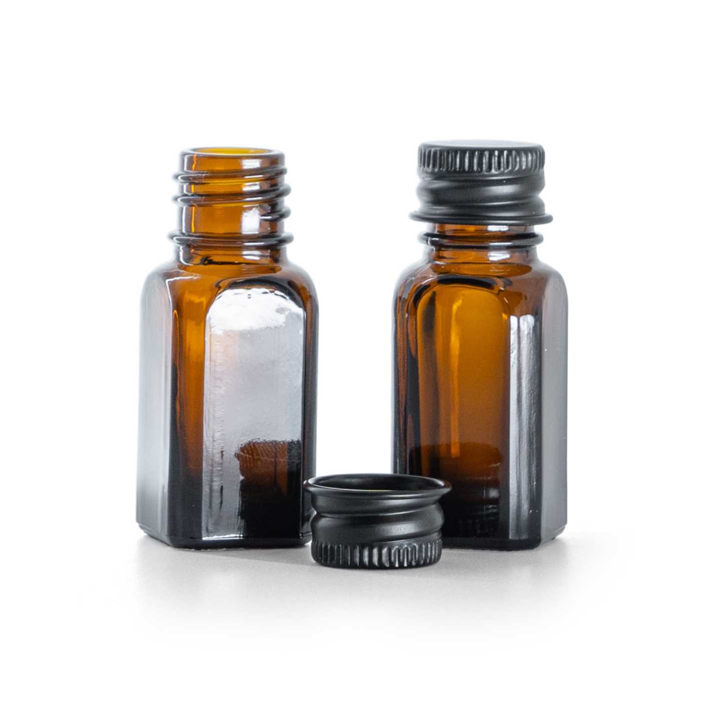 Butelka szklana, kwadratowa prosta, czarna nakrętka aluminiowa, 10 ml