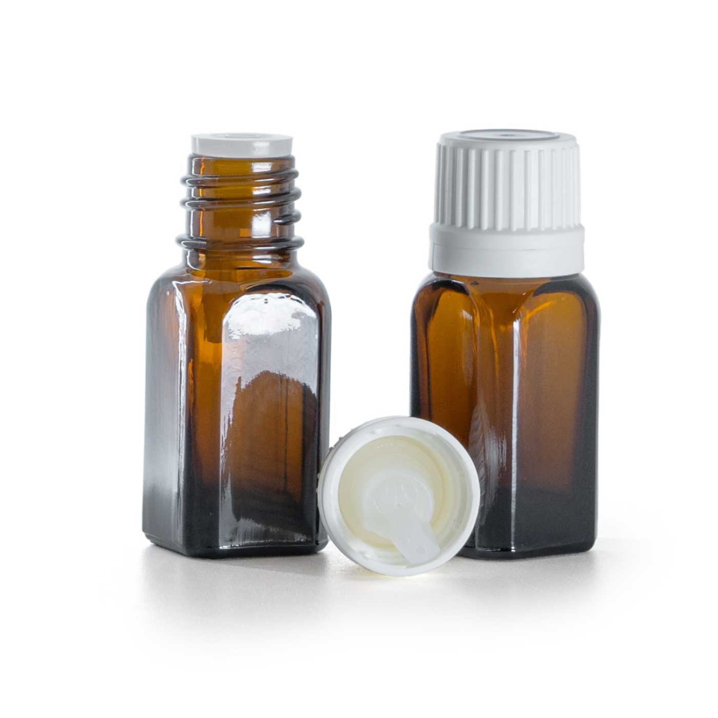 Butelka szklana, kwadratowa prosta, biała nakrętka z kroplomierzem, 10 ml