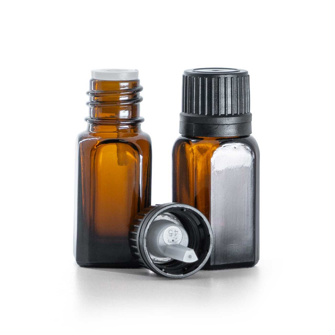 Butelka szklana, kwadratowa prosta, czarna nakrętka z kroplomierzem, 10 ml