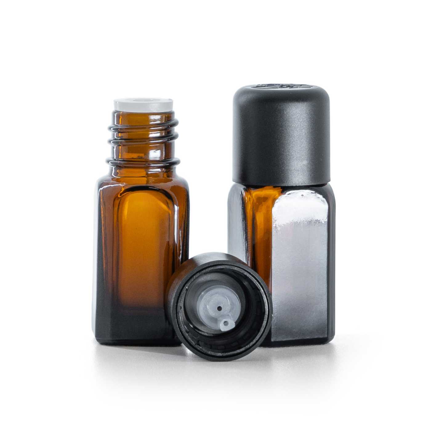Butelka szklana, kwadratowa prosta, czarna nakrętka z zabezpieczeniem, 10 ml