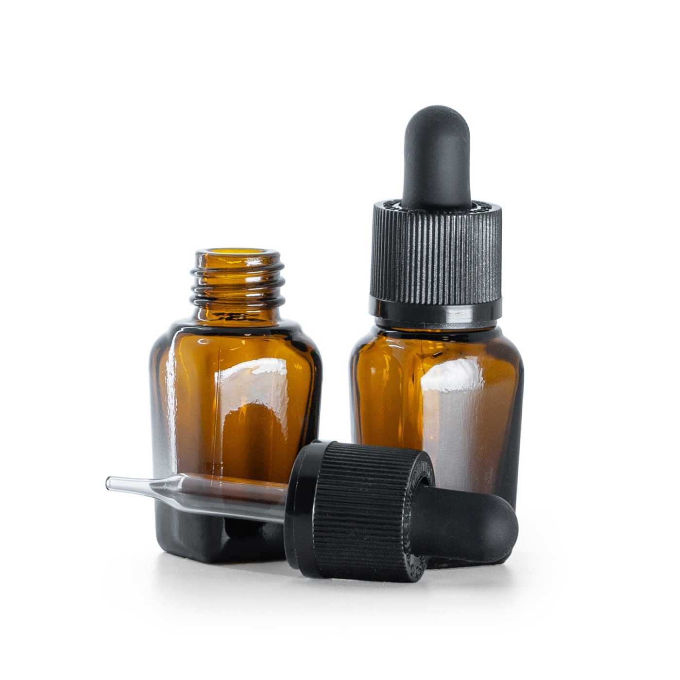 Frasco de vidrio ámbar cuadrado, cuentagotas de seguridad inviolable negro, 10 ml