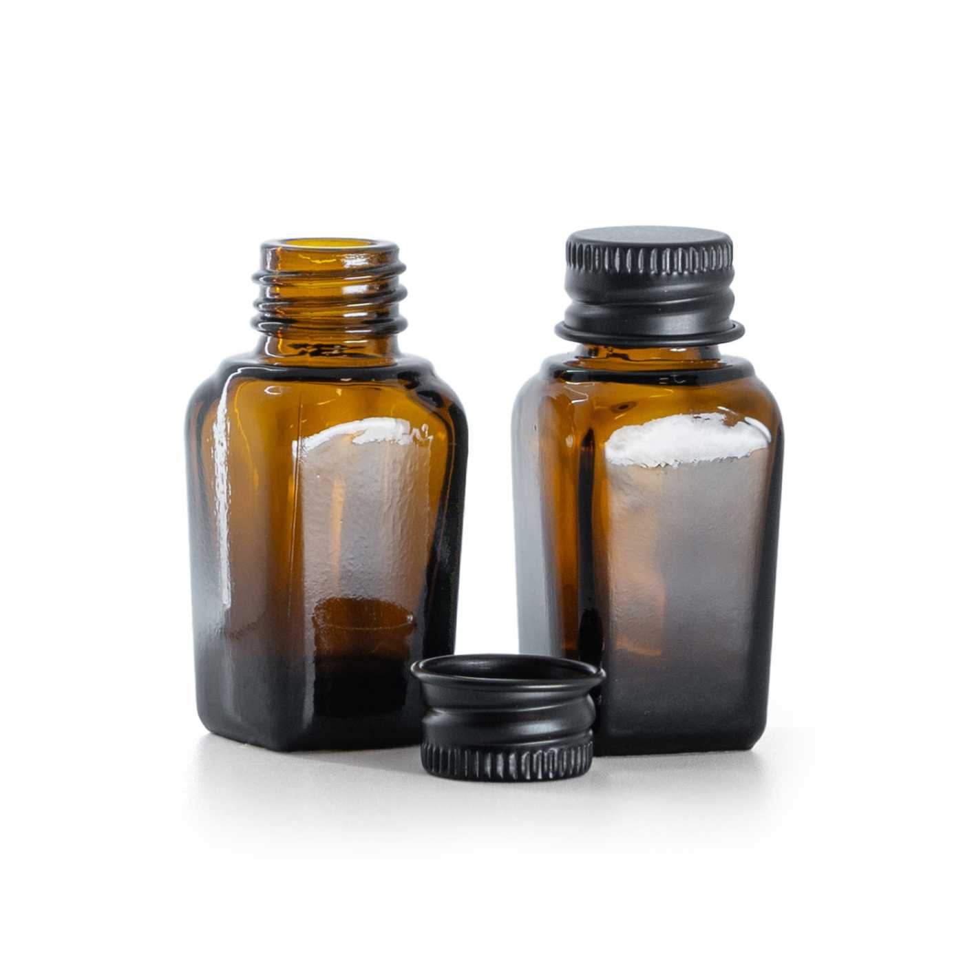 Butelka szklana brązowa kwadratowa, czarna nakrętka aluminiowa, 10 ml