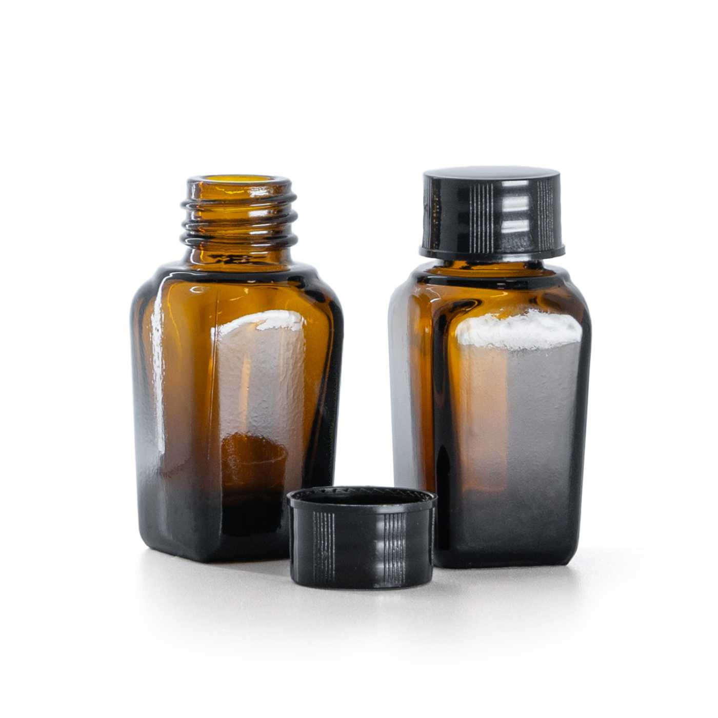 Butelka szklana brązowa kwadratowa, czarna nakrętka, 10 ml