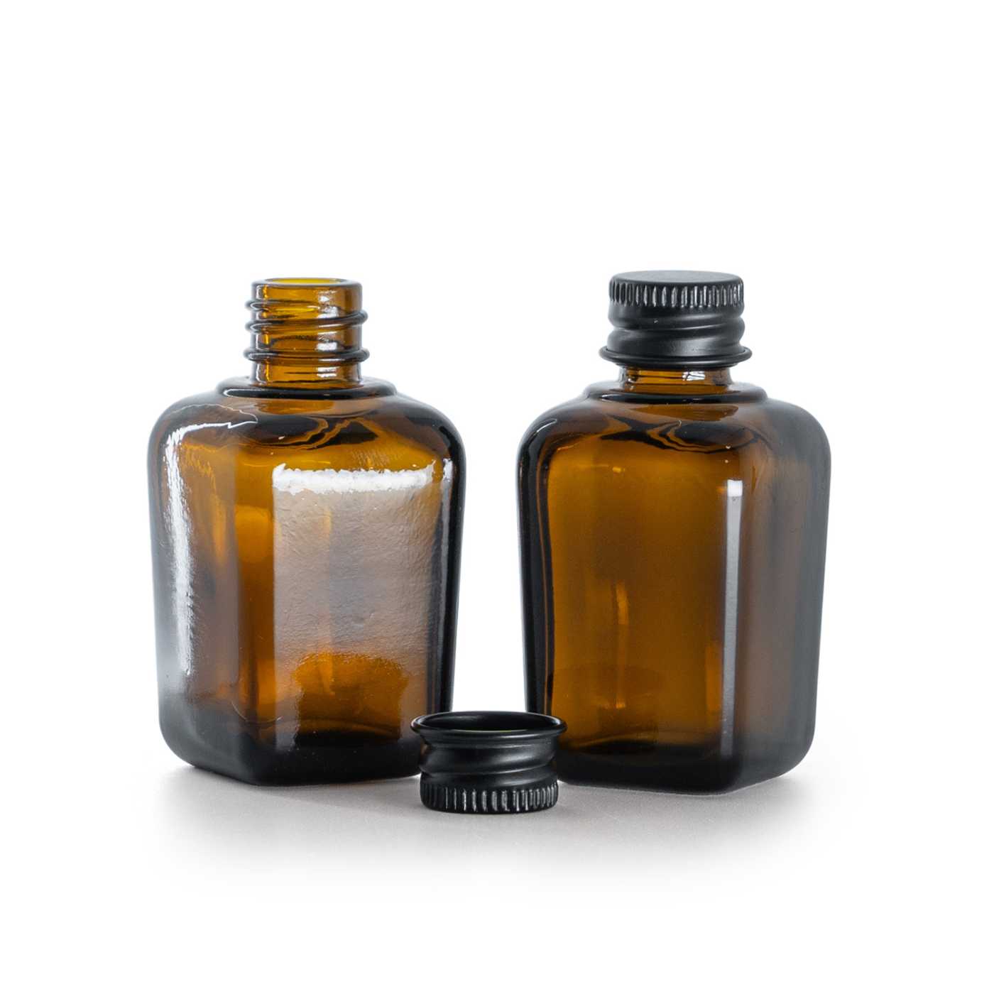 Butelka szklana kwadratowa, czarna nakrętka aluminiowa, 30 ml