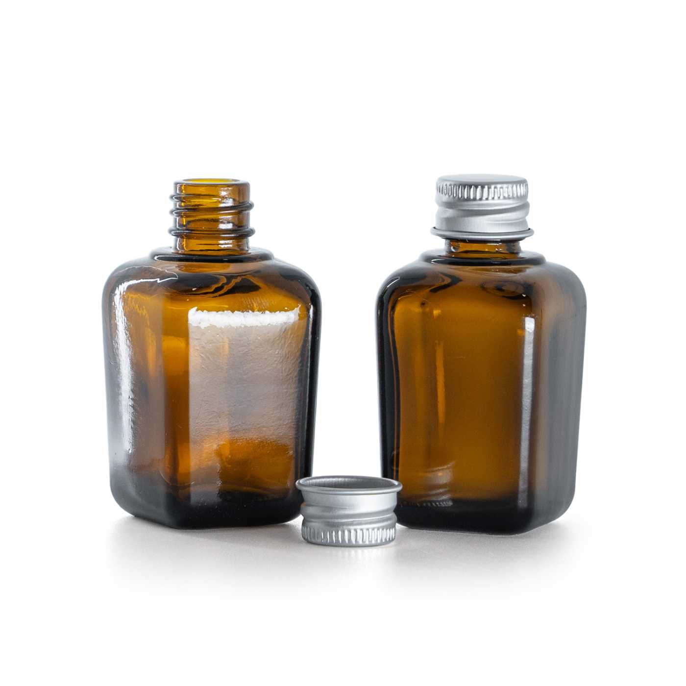 Butelka szklana apteczna, kwadratowa, nakrętka aluminiowa, 30 ml