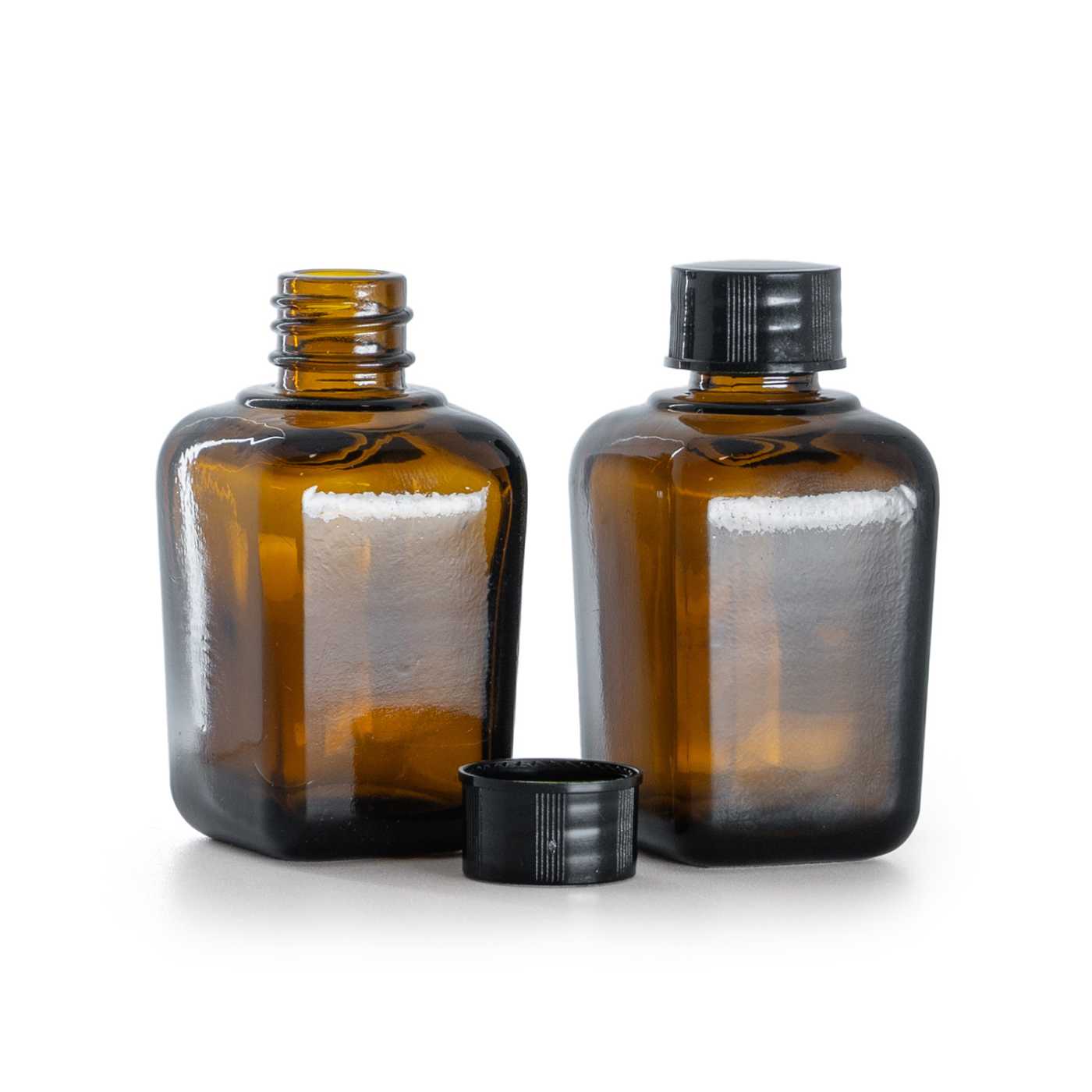 Butelka szklana brązowa kwadratowa, czarna nakrętka, 30 ml