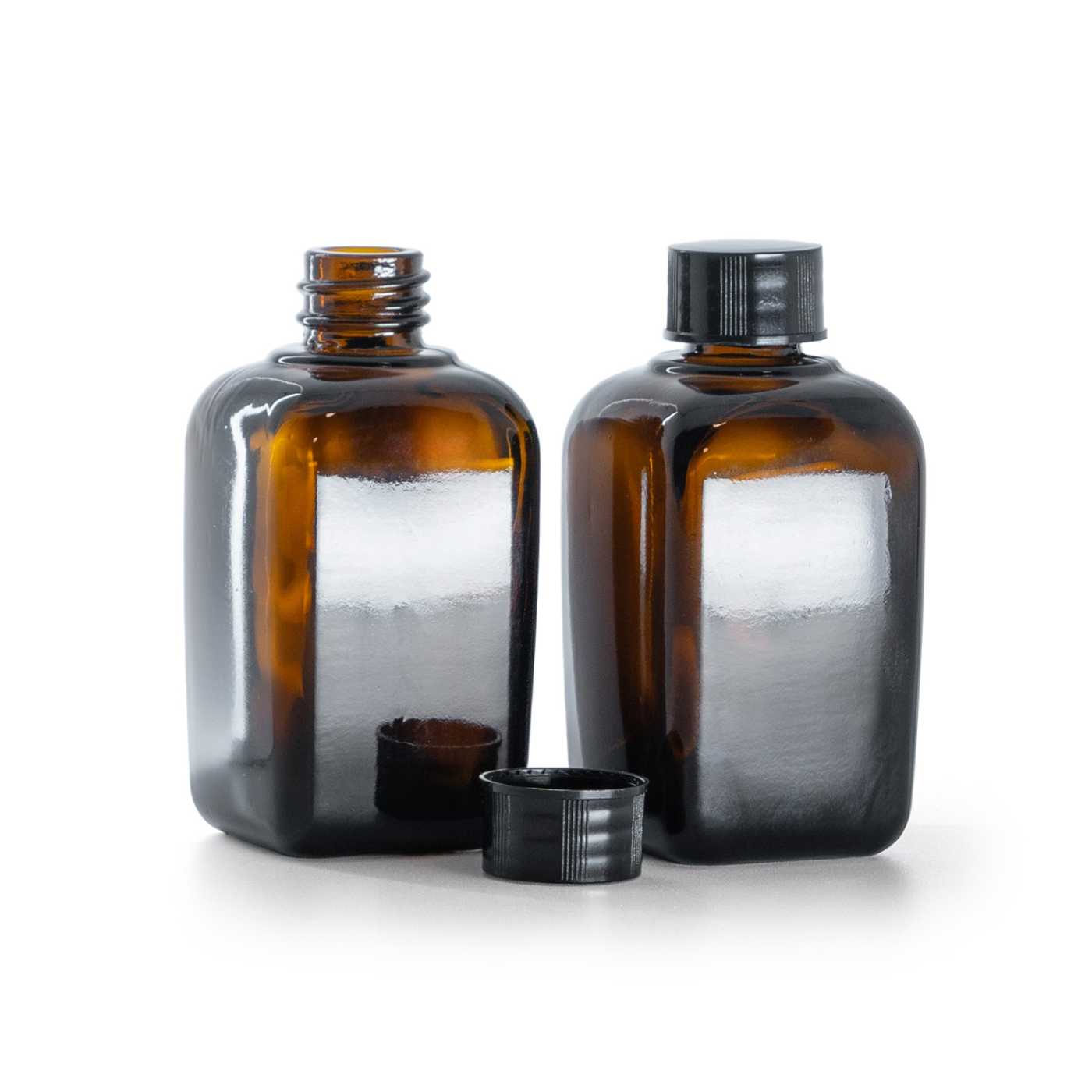 Butelka szklana brązowa kwadratowa, czarna nakrętka, 45 ml