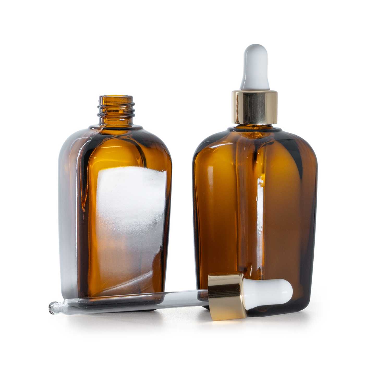 Sklenená fľaška hranatá, kvapátko bielo-zlaté, 90 ml