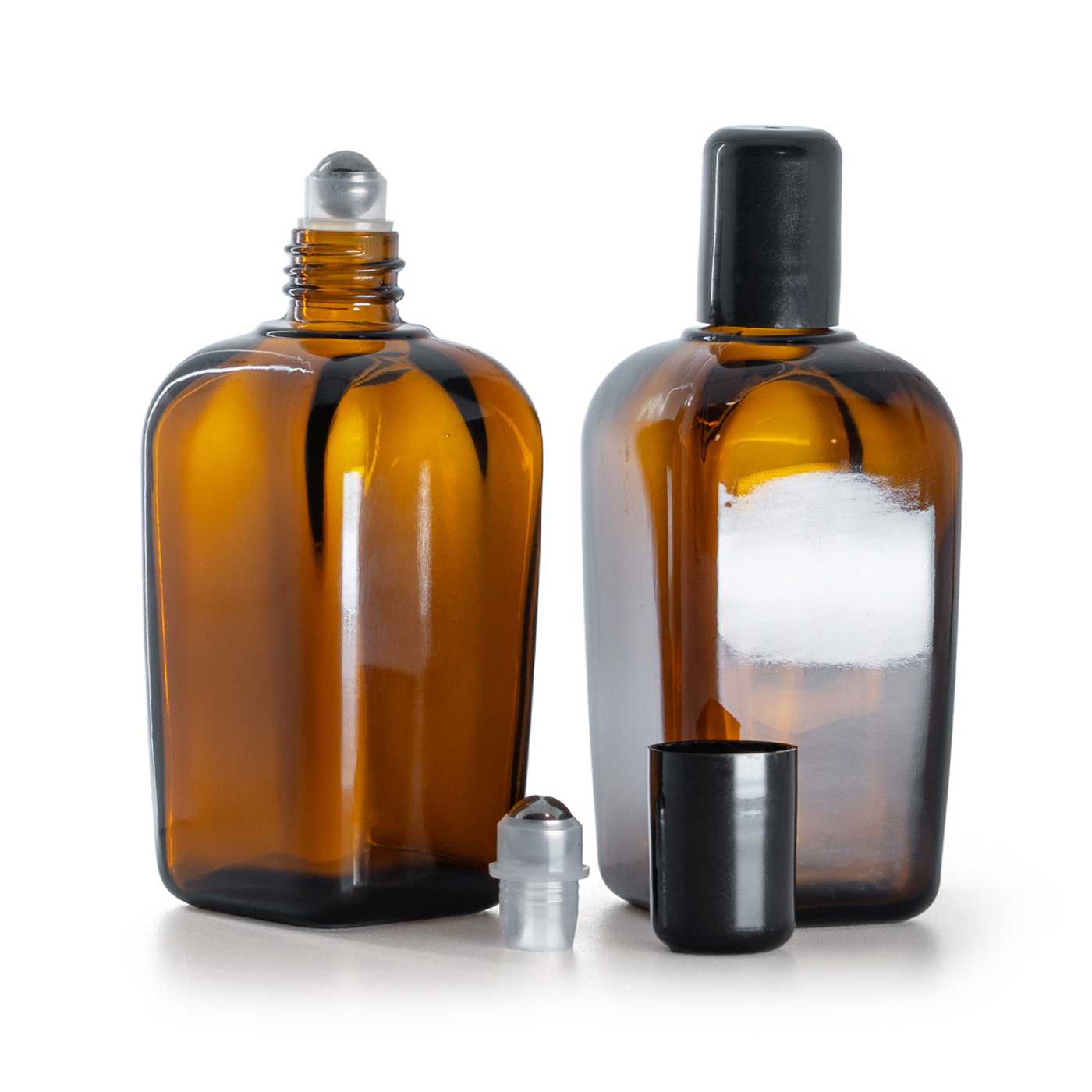 Hranatá roll-on lahvička z jantarového skla, 90 ml