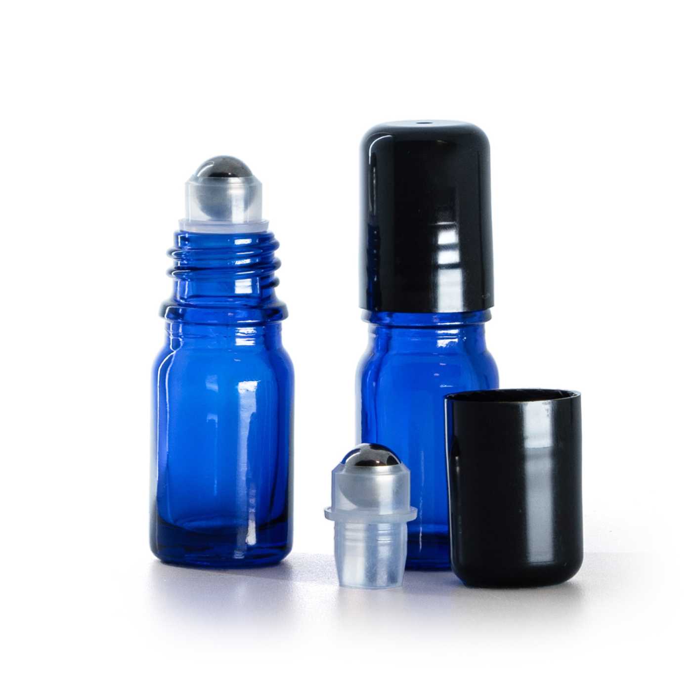 Buteleczka szklana niebieska z roll-onem, 5 ml