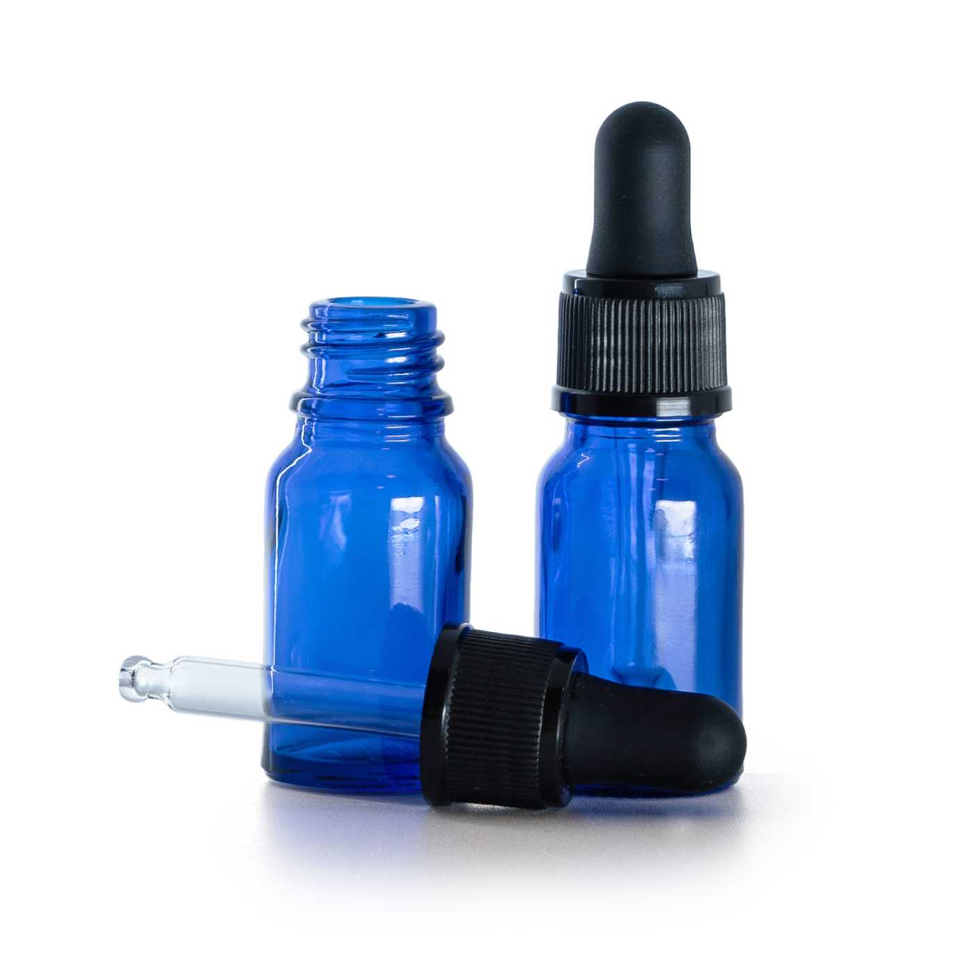 Flacon en verre bleu avec compte-gouttes noir 10 ml