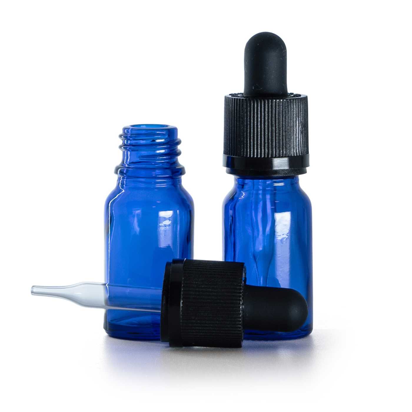 Frasco de vidrio, azul, cuentagotas de seguridad inviolable, 10 ml