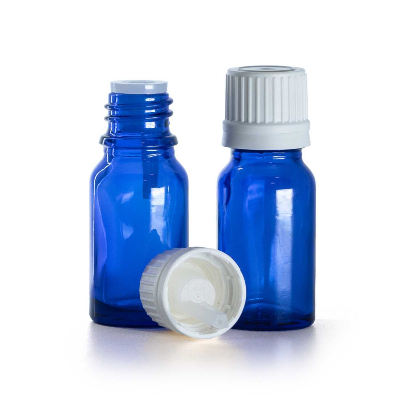 Butelka szklana, niebieska, biała nakrętka z kroplomierzem, 10 ml