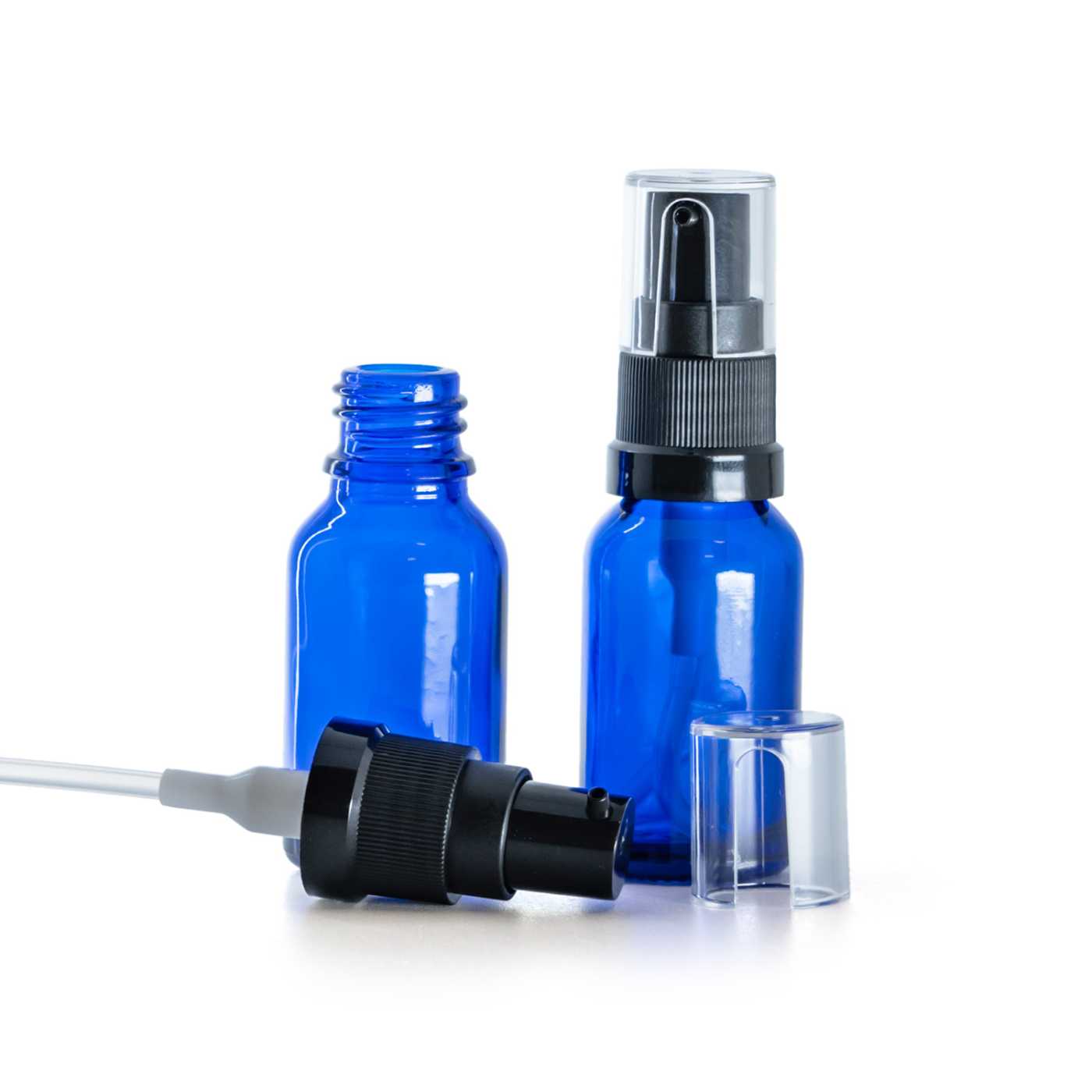 Blaue Glasflasche mit Öldispenser 15 ml