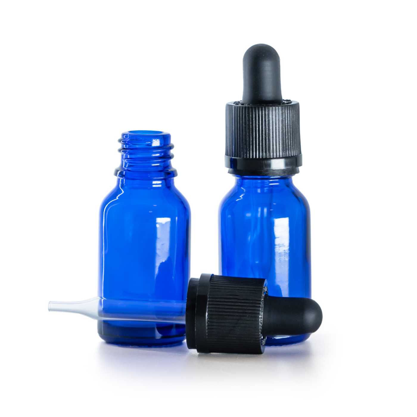 Blaue Glasflasche mit kindersicherer Pipette, 15 ml