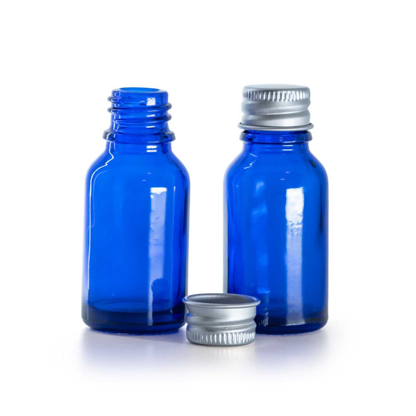 Butelka szklana, niebieska, nakrętka aluminiowa, 15 ml