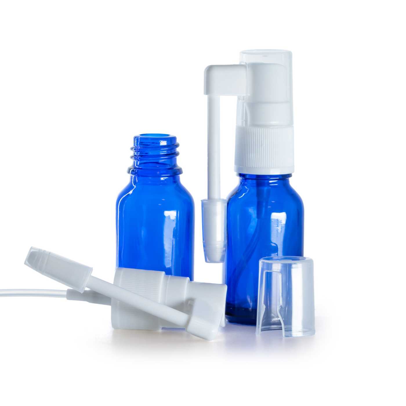 Blaue Glasflasche, Rachenspray, 15 ml