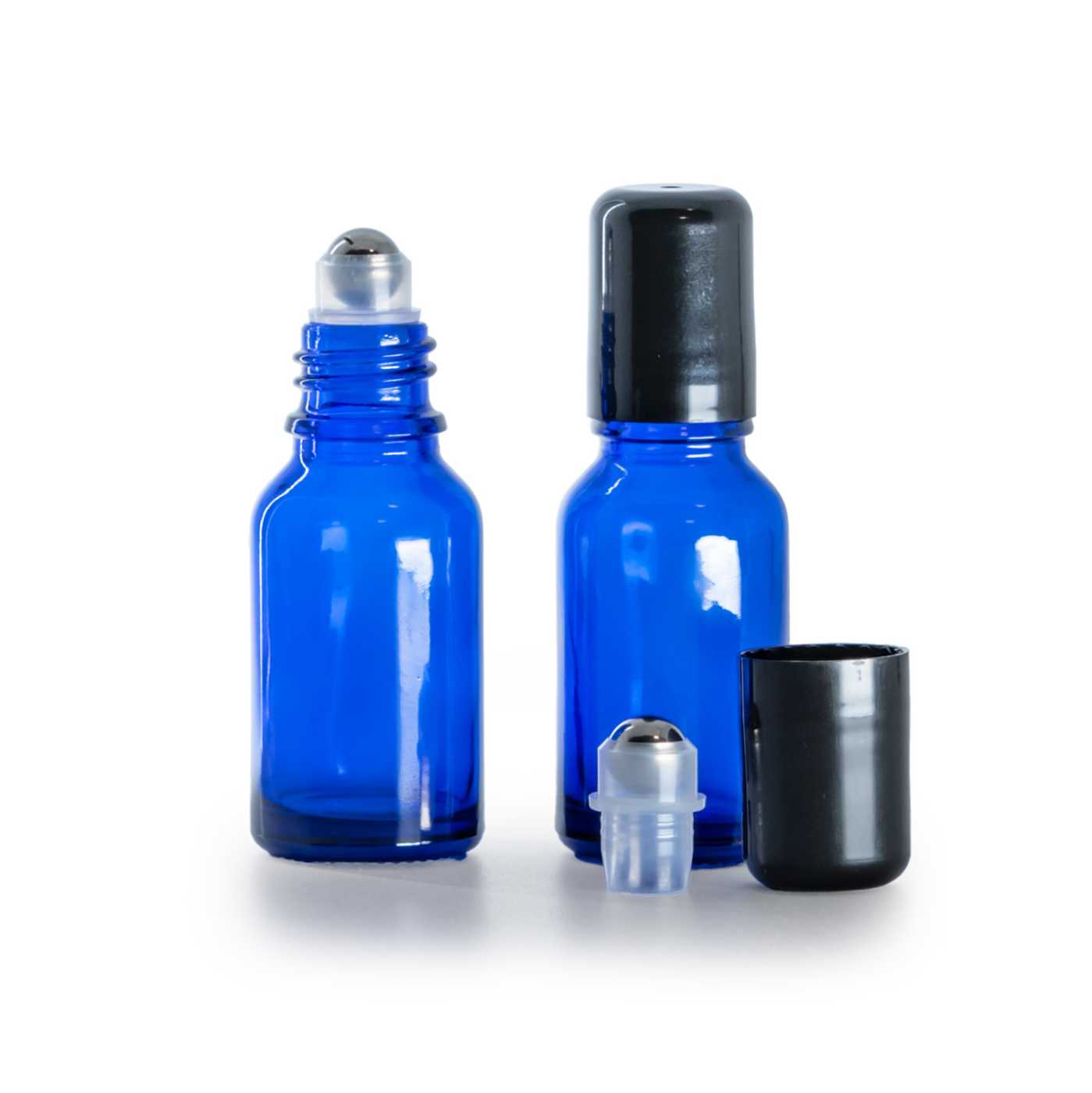 Modrá skleněná roll-on lahvička, 15 ml