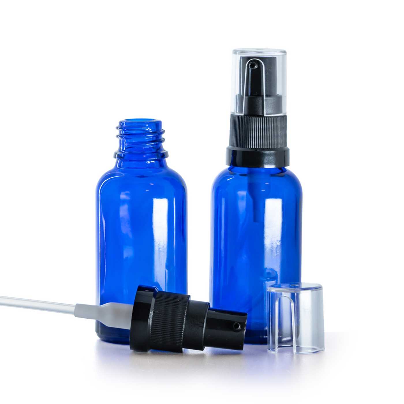 Blaue Glasflasche mit Öldispenser 30 ml