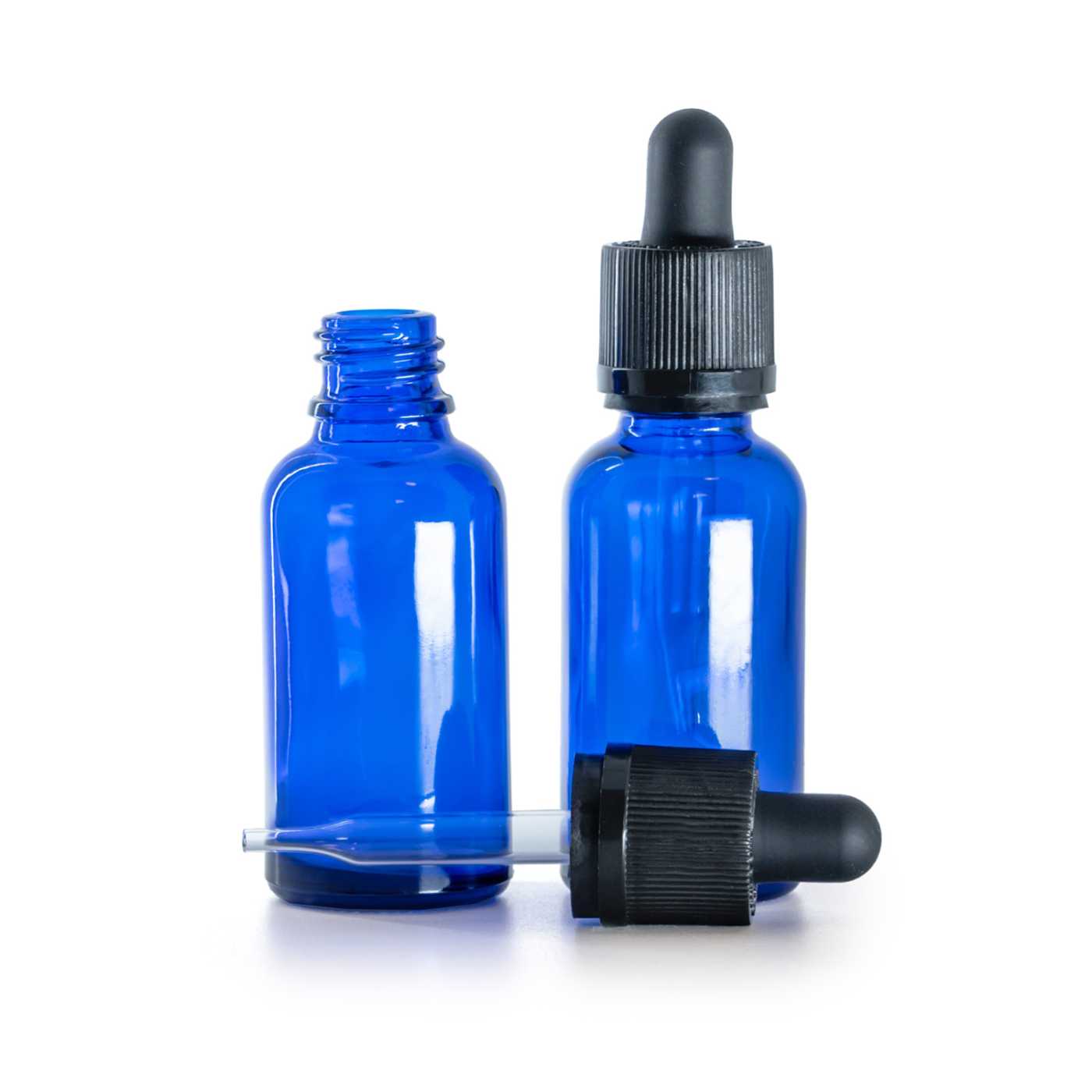 Blaue Glasflasche mit kindersicherer Pipette, 30 ml
