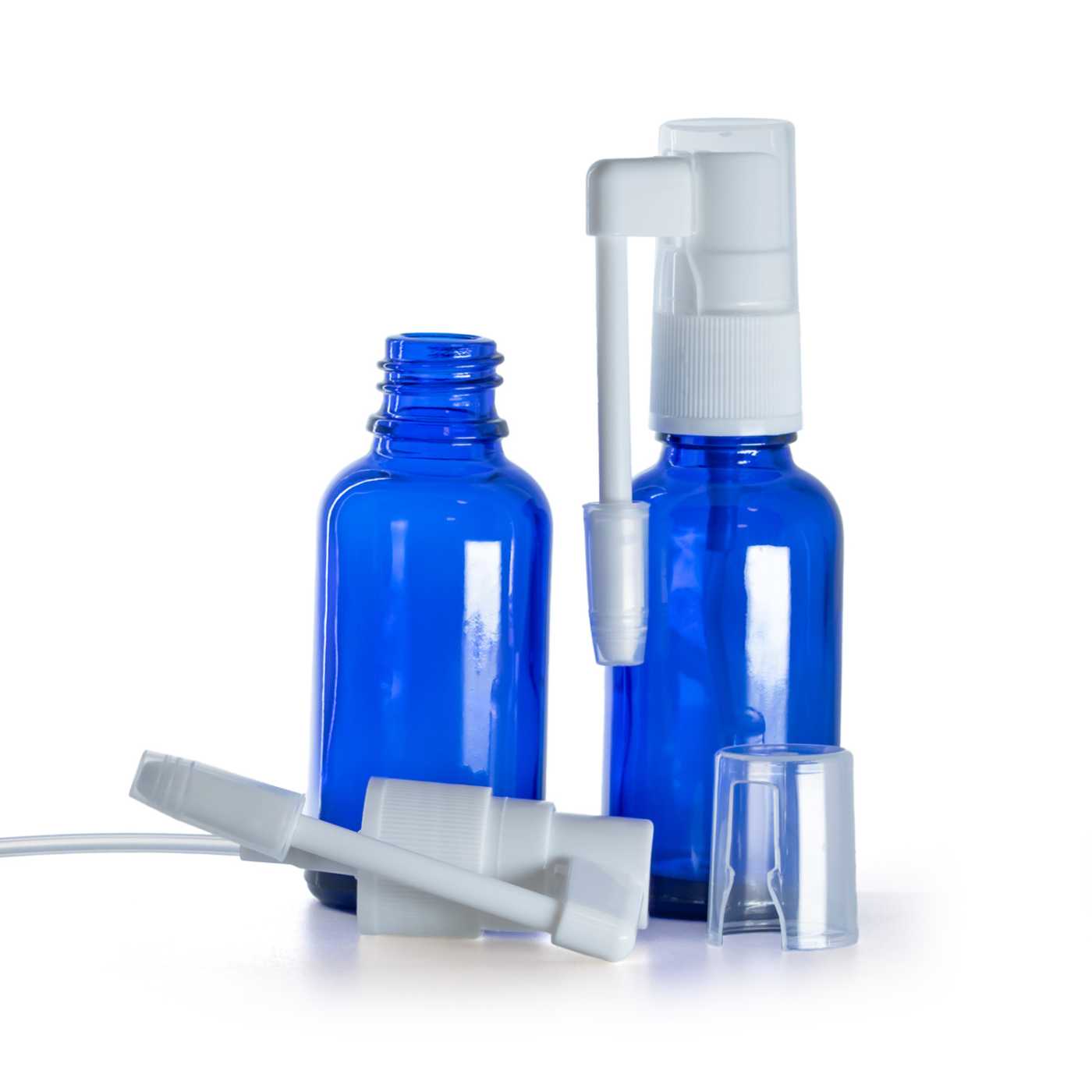 Blaue Glasflasche, Rachenspray, 30 ml