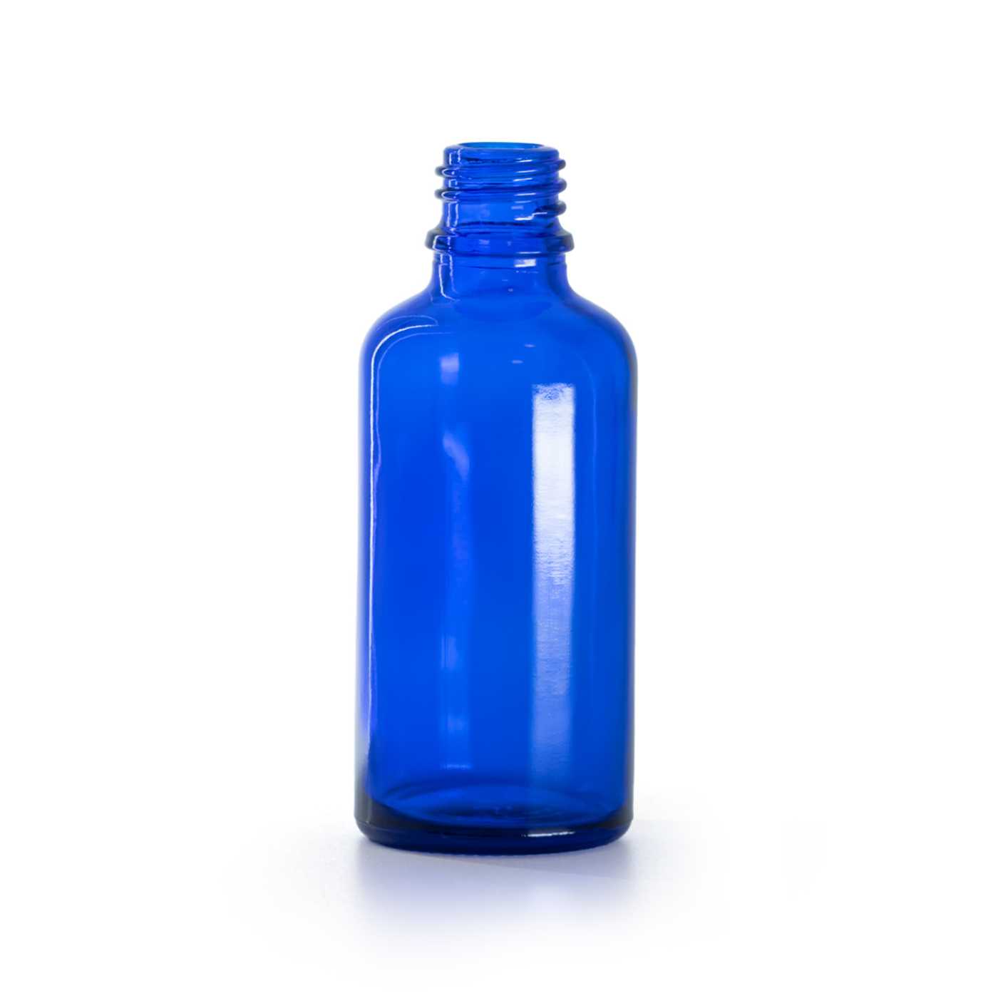 Sklenená fľaška, liekovka, modrá, 18 mm, 50 ml