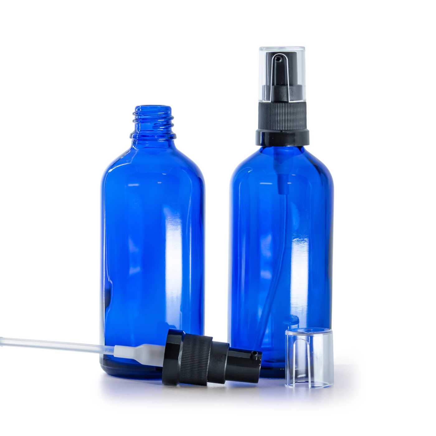 Blaue Glasflasche, Ölpumpe, 100 ml