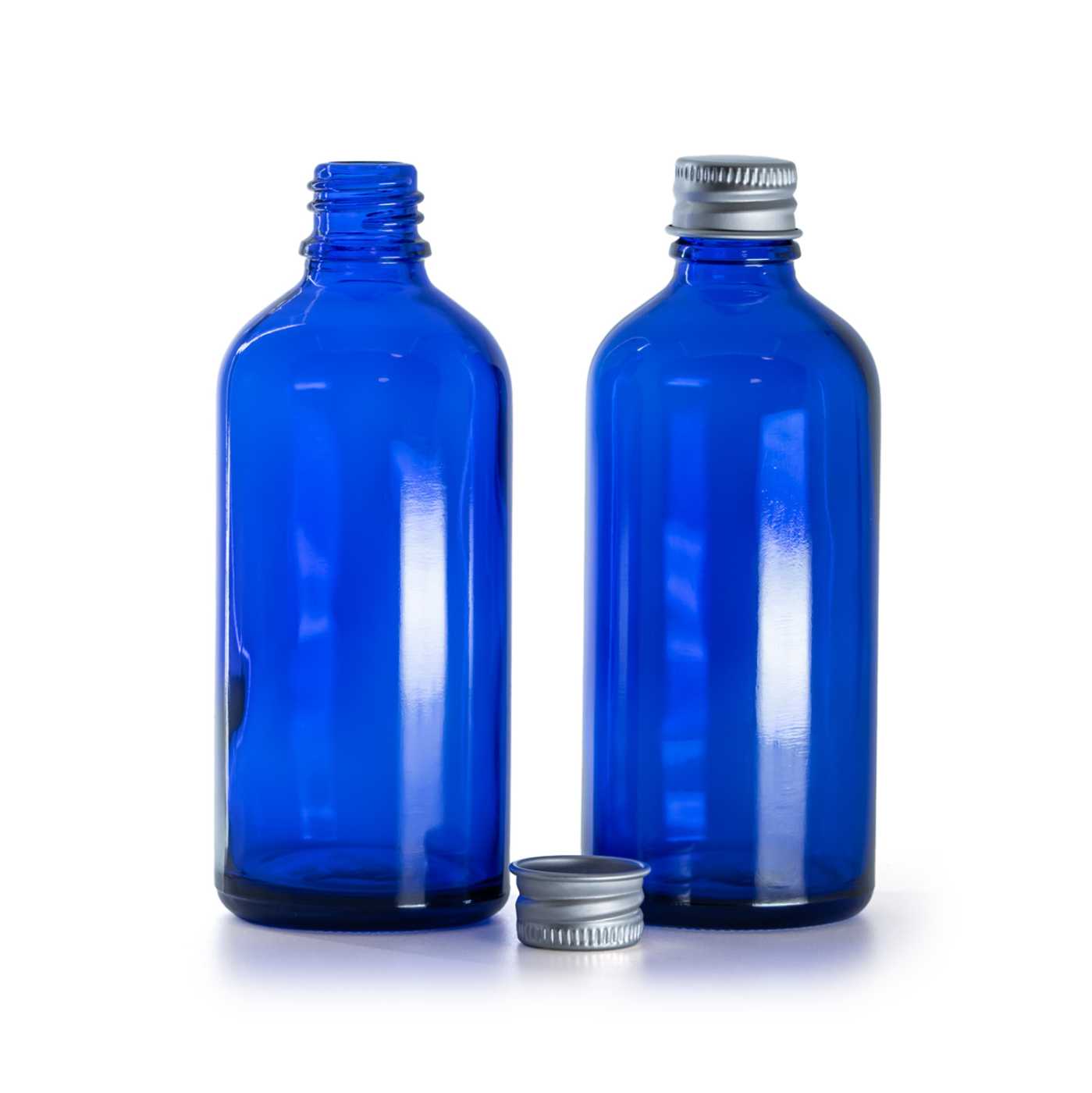 Butelka szklana, niebieska, nakrętka aluminiowa, 100 ml
